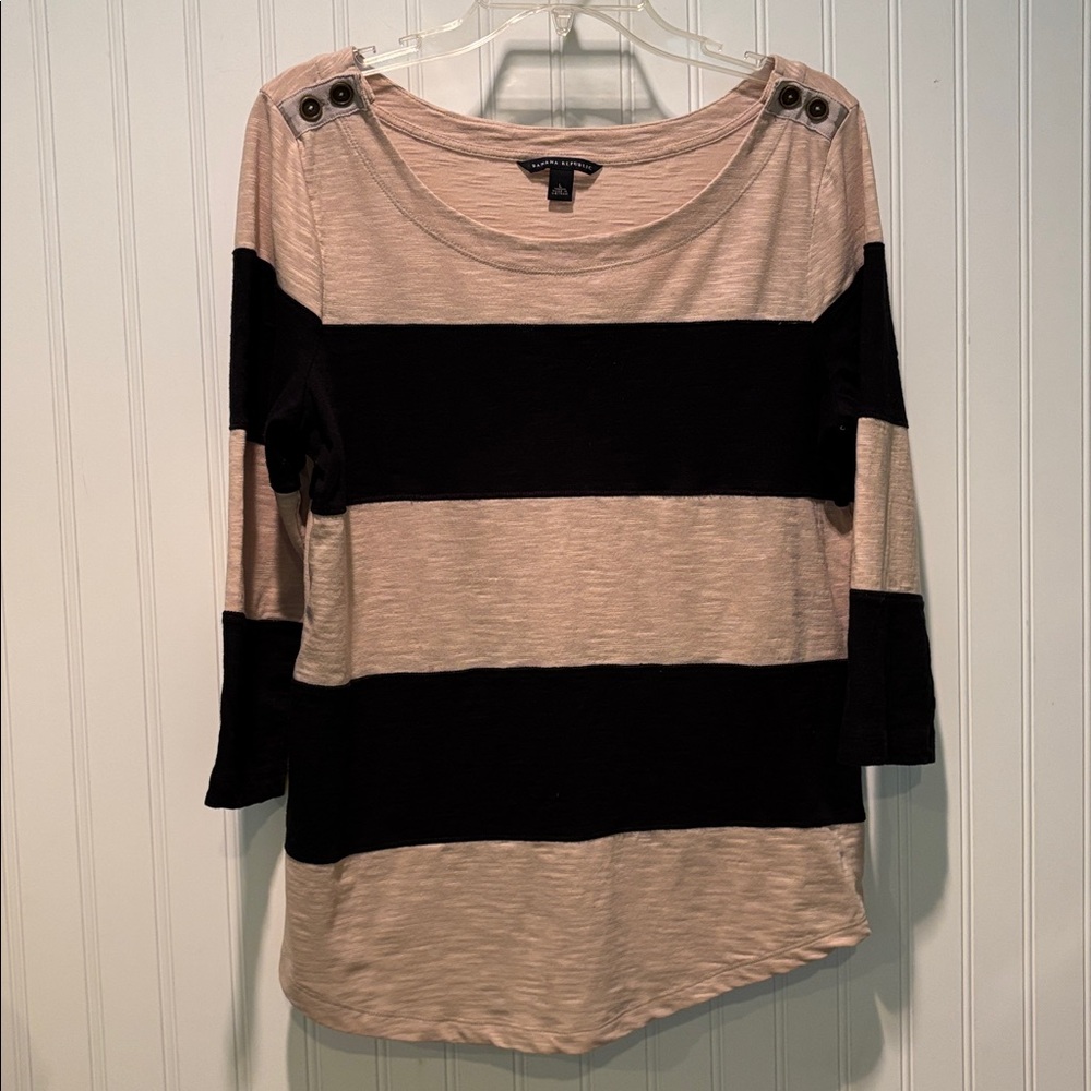 Banana Republic Black/Tan Striped Top Size L